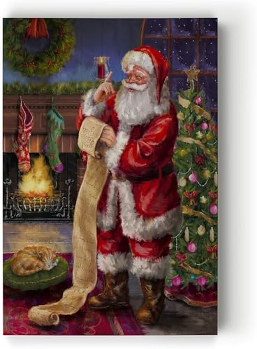 Renditions Gallery Gallery Wrapped Canvas Christmas Wall Art Print for Holiday Decor, 32x48, Santa's List