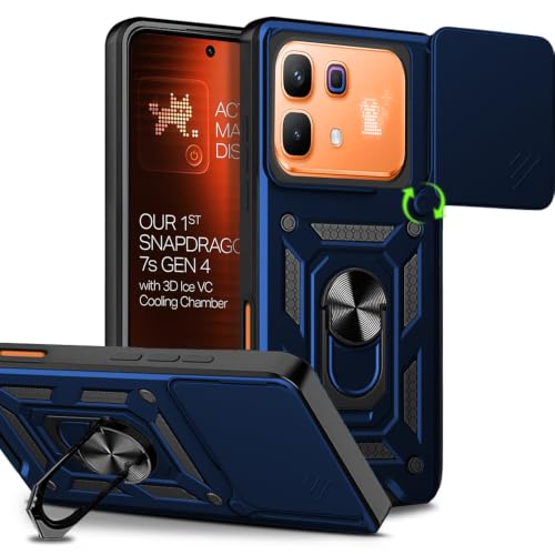 Image of AESTMO Tough Armor Infinix Note 60 Pro 5G Bumper Back Case Cover | Ring Holder & Sliding Camera Shield Cover | 360 Degree Protection Back Case Cover for Infinix Note 60 Pro 5G (Blue)