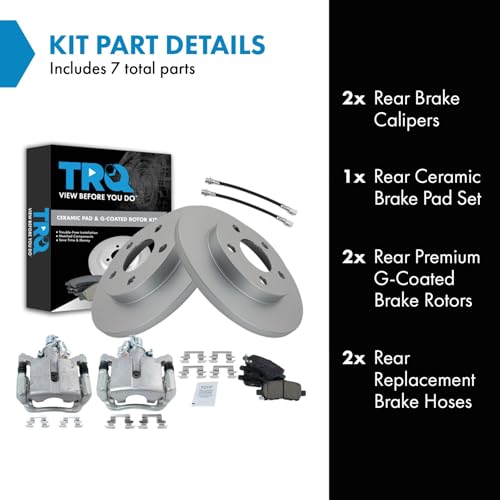 Image of TRQ Rear Brake Pad and Rotor Set Ceramic G Coated Rotors Calipers Compatible with 2005-2008 Pontiac Grand Prix