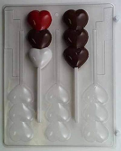 Tres corazones redondeados apilados verticalmente Lollipop Candy Mold V177