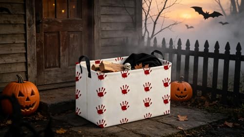 Image of Sanjiaofeng Rectangular Kids Basket Halloween Spooky Storage Bins,Gloomy Storage Basket with Handles.Clothers,Books,Kid's Gifts Bins.Halloween Party Baskets(Blood Hand)