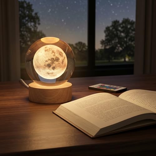 Image of Large Crystal Ball 3D Moon Lamp Balkwan, Crystal Lamp 16 Color Changing Night Light with Remote Control for Bedroom Decor, Ideal Birthday Gift for Teens Boys and Girls, Moon Model