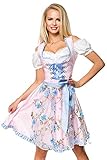 kontrastierende Paspelierung Dirndl Set Tracht Kleid Trachtenkleid Blumen Oktoberfest Blau Rosa Grün XS-3XL