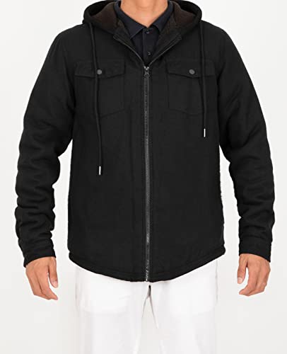 Image of ZENTHACE Men's Sherpa Lined Full Zip Hooded Plaid Shirt Jacket