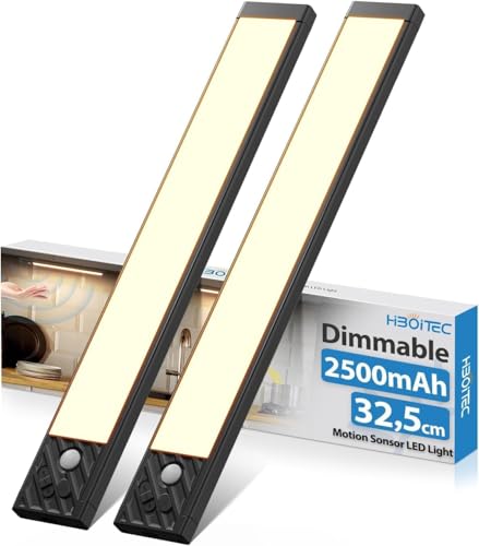 HIBOITEC 2500mAh Luz Armario Sensor Movimiento, 350Lumen & 5 Niveles de Brillo Luces Led Cocina Magnéticas, USB-C Regulable Sensor Movimiento Interior para Cocina, Pasillo (Luz Cálida, 32,5CM)