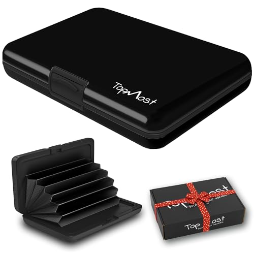 TopMost Aluminum Wallet, Card Case Wallet, Metal RFID Credit Card Holder for Men & Women, 6 Cotton Slots for 12 Cards And Bills, Rfd Protective (Black)
