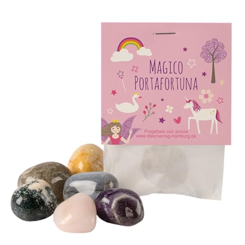 10x "Unicorni / Favola" pietre portafortuna / "Magico portafortuna" - pietre magiche portafortuna come regalo di compleanno per bambini - portafortuna bambini - unicorni portafortuna per bambini