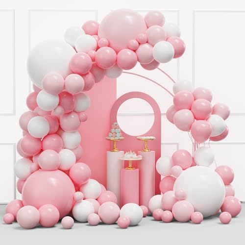 Image of YMSZ Pink and White Balloons Arch Kit, 134pcs Light Pink and White Balloons for Wedding, Bridal Shower, Baby Shower, Birthday, Valentines Party Decorations