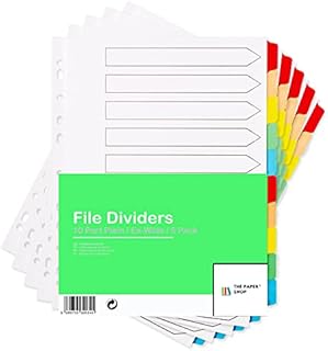 [5 Pack] A4+ File Dividers Extra Wide 10 Part Plain Tabs A4+ Extra Wide Subject Dividers 10 Part Without Numbers Multipunched Reinforced Colour Tabs 150gsm