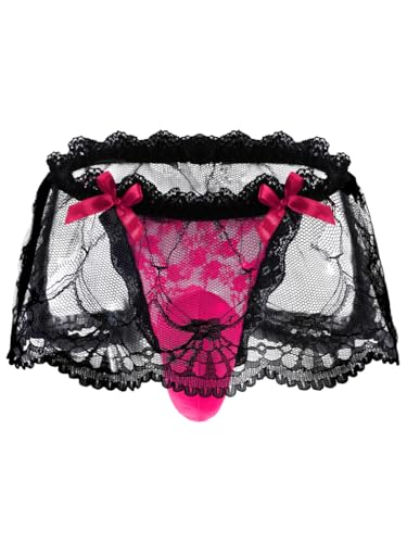 Mens Lace Sexy Underwear, Sissy Pouch Panties Femboy For Men, Low Rise Bow Lingerie Fits 34-42, Sheer Girly