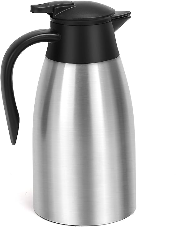 Thermal Coffee Carafe,2 L Stainless Steel Double Walled Vacuum Flask Insulated Coffee Carafes for Keeping Hot 12 Hours/Cold 24 Hours for Tea, Water, Chocolate, Coffee Dispenser (GREY)