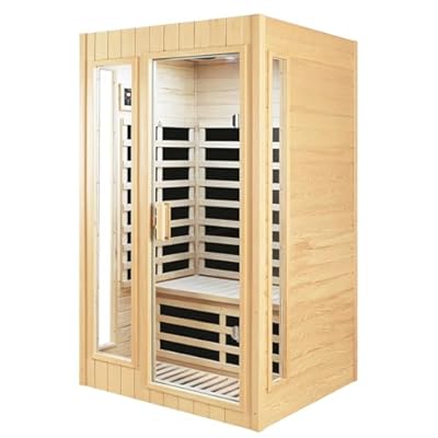 SALUSHEAT 2 Person Sauna, Low EMF Far Infrared Sauna, 1500W Hemlock Wood Sauna Indoor Sauna Infrared Sauna for Home with Bluetooth Speakers, Reading Lamps, Tempered Glass