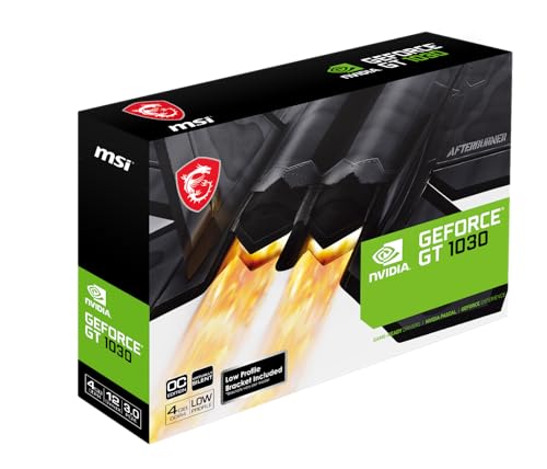 MSI NVIDIA GeForce GT 1030 4GHD4 LP OC Carte Graphique - 4 Go GDDR4, 1430 MHz, PCIe, Conception Low Profile, DisplayPort, HDMI, système de Refroidissement Passif sans Ventilateur