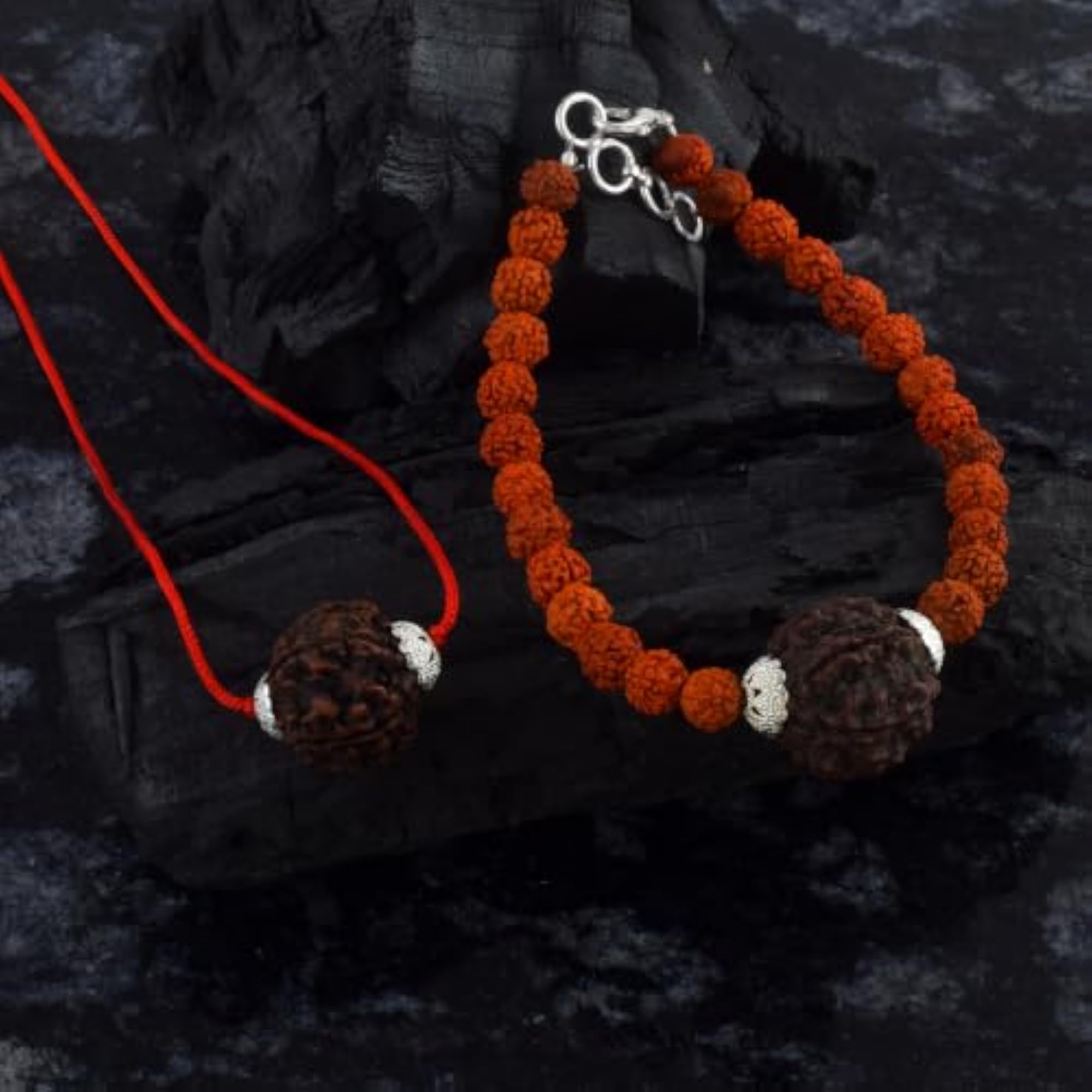 Natural 6 Mukhi Rudraksha Pendant & Bracelet Combo Set, Unisex
