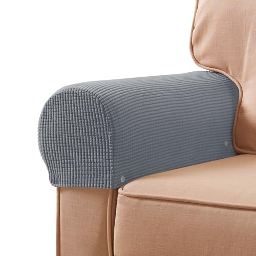 SUBRTEX Stretch Armrest Covers Spandex Arm Covers for Chairs Couch Sofa Armchair Slipcovers for Recliner Sofa with Twist Pins 2pcs (Light Grey)