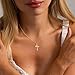 DEARMAY Gold Crown Cross Necklace for Women, Simple Dainty Diamond Necklace 14K Gold Plated Cross Pendant Neckalces Aesthetic Gold Jewelry for Women Gift
