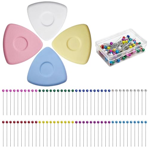 Dongcill Nähen Zubehöre Set 4 Stück Schneiderkreide + 100 Stück Stecknadeln mit Kopf Kreide Nähen Dreieckskreide für Markieren Von Diversen Stoffen Ledern Nähmarker