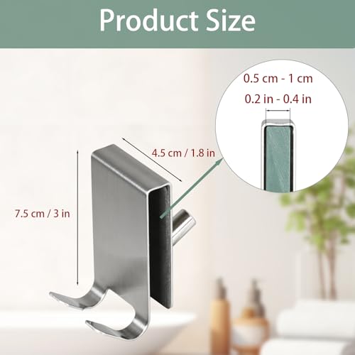 YoHyien 2 Stück Handtuchhalter Dusche Glaswand, Doppelseitige Duschhaken für Glaswand mit EVA Pad, Edelstahl Haken Duschwand für Duschkabine, Badezimmer 5–10 mm Dicke Rahmenlose Glastür (Silber)
