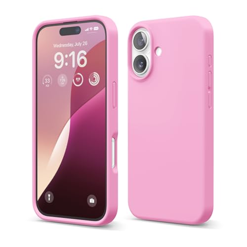 Image of elago Compatible with iPhone 16 Case, Premium Liquid Silicone Case, Full Body Protective Cover, Shockproof, Slim Phone Case, Anti-Scratch Soft Microfiber Lining, 6.1 inch (Hot Pink)