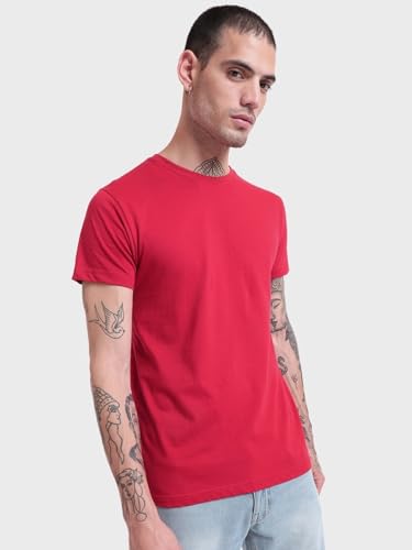Image of Bewakoof Men's 100% Cotton Solid Regular Fit Half Sleeve Round Neck T-Shirt | Tshirt for Men Cotton| Casual Wear | Street Wear