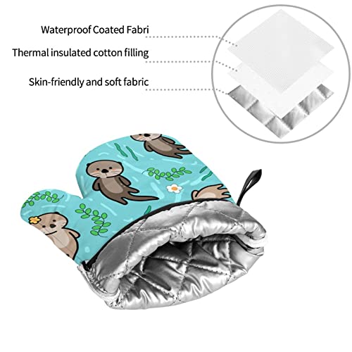 Yiftd Oven Mitts And Pot Holders Sets Of 4 Otter Washable Kitchen Gloves Waterproof Oven Gloves And Hot Pads For Baking Cooking Grilling Bbq #TOP6
