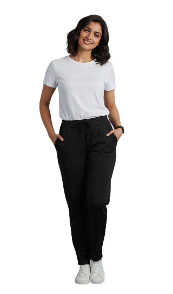 Women's Track Pants, Black, Cotton Blend, Drawstring Closure, Casual Jogger Style, Regular Fit-picture-18