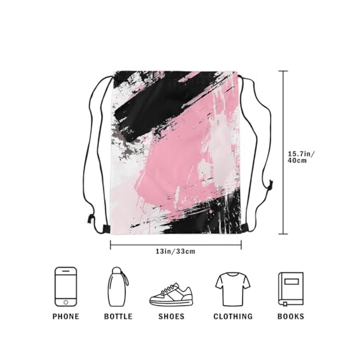 Feelyou Abstract Art Drawstring Backpack Geometric Gym String Bag Decor Stripe Line Drawstring Bags Modern Striped Art Waterproof Cinch Bag Bedroom Pink Black White4
