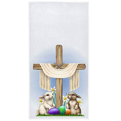 Pfrewn Easter Cross Bunny Colorful Eggs Hand Towels 16x30 in Lilies Spring Flowers Bathroom Towel Ultra Soft Highly Absorbent Small Bath Towel Kitchen Dish Guest Towel Happy Easter Day Decorations