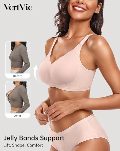 Image of Vertvie Women Seamless Jelly Bras No Underwire Supportive Wireless Push Up Full Coverage Bralette Comfy Scalloped T-Shirt Bra