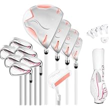 Ladys Complete Golf Club Package Set 11 Piece, Includes Titanium Golf Driver, 3 & #5 Fairway Woods, 4 Hybrid, 6 9ps Irons, Putter and Ladies Golf Bag