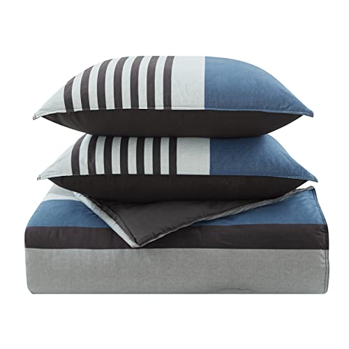 Nautica Comforter Set Cotton Reversible Bedding With Matching Shams, Home Decor For All Seasons, 3 Pcs, Queen, Rendon Charcoal/Navy/White #TOP4