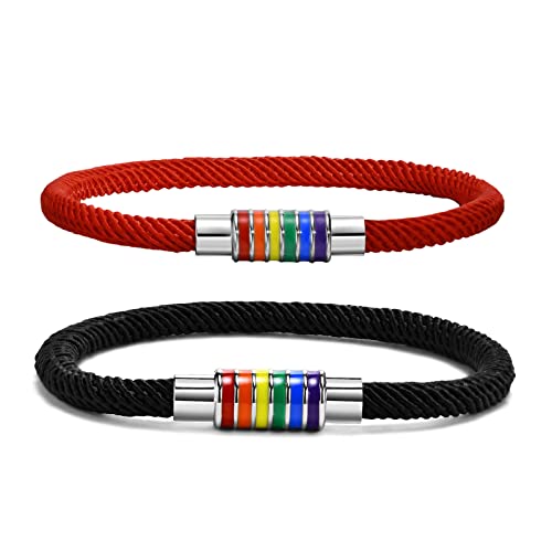 Tempbeau Pride Lgbtq Rainbow Rope Bracelet Gifts - Handmade Braided Rope Lgbt Couple Bracelet, Stainless Steel Clasp 7.5/8.5 Inches Bracelets For Men Women #TOP8