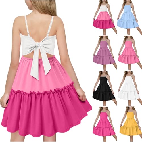Girls Colorblock Tie Back Dress Spaghetti Strap Ruffle Hem Casual Summer Swing Beach Sundress for 4-15 Years2
