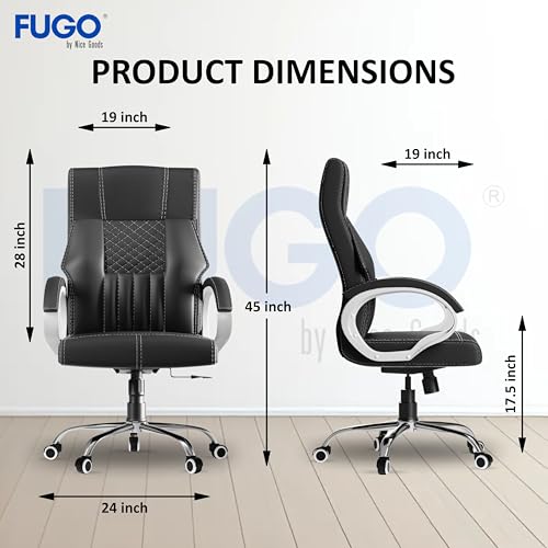 Image of FUGO FG21 Orthopedic Boss Chair with 3-Years Warranty, Executive Office Chair Ergonomic High-Back Chair-Cushioned Seat & Armrests, Metal Base, Rocking Movement (Black)