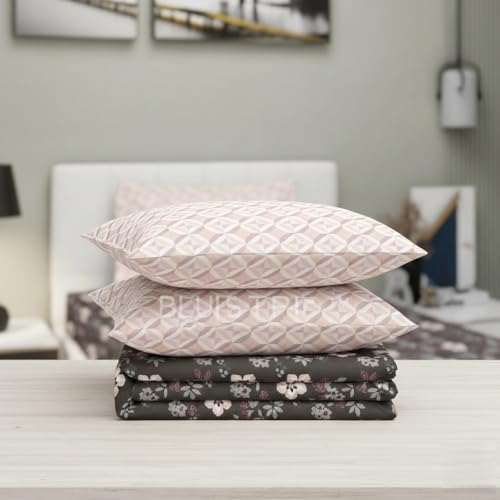 Image of Blue Strip 300 TC Cotton Feel Glace Cotton Elastic Fitted Printed King Size Double Bed Bedsheet with 2 Pillow Covers Fits Upto 9 inches,Size- 72x78x10 Inches