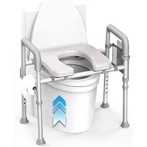 Raised Toilet Seat with Handles – Cozy Padded Elevated Medical Toilet Seat Risers for Seniors, 350lb Adjustable Handicap Toilet Seat – Gray