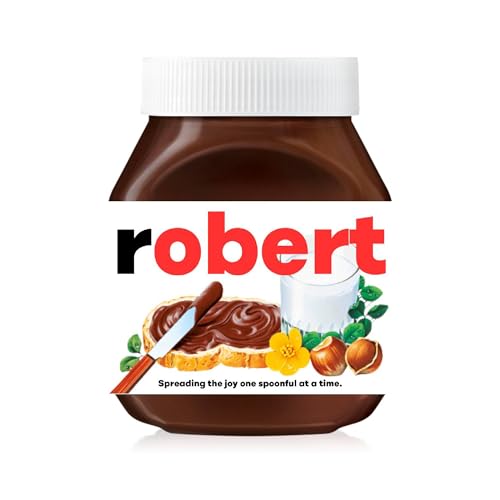 Emuworks Robert Name Labels For Jars - Personalised Labels With A Name To Fit a Nutella Spread Jar, Customised Gifts For Him, Gift Label Sticker Premade With Your Name