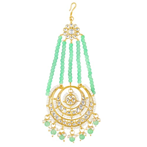 Image of Peora Gold-Plated Kundan Pearl Studded & Beaded Passa /Matha Patti Jewellery for Women & Girls