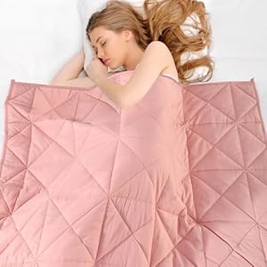 Weighted Blanket (10 lbs 47″x70″ Twin Size) Adult Cooling Breathable Heavy Blankets with Glass Beads, Soft Throw Blanket for All Seasons (Pink)