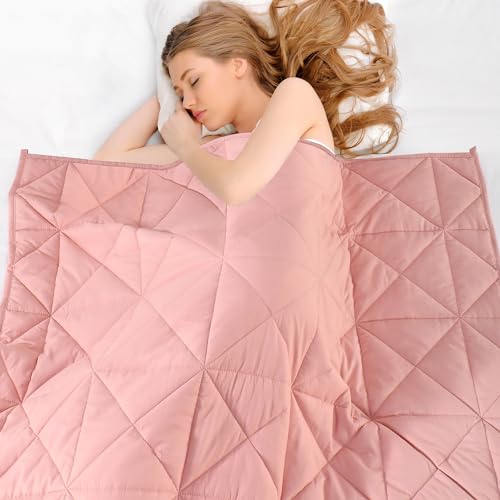 Weighted Blanket (10 lbs 47"x70" Twin Size) Adult Cooling Breathable Heavy Blankets with Glass Beads, Soft Throw Blanket for All Seasons (Pink)