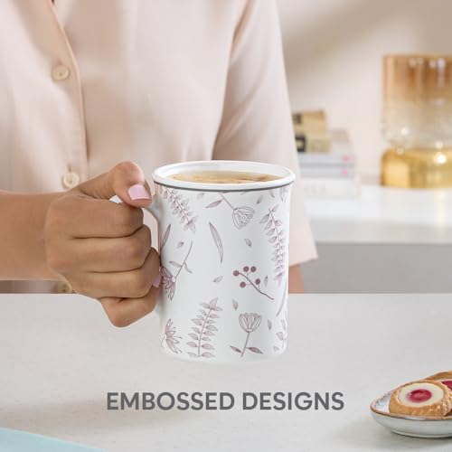 Image of Larah by BOROSIL 350ml x 2pc Opalware Grandeur Tea /Coffee Mug Set, Microwave & Dishwasher Safe Embossed Design Crockery Ideal for Daily Use & Gifting