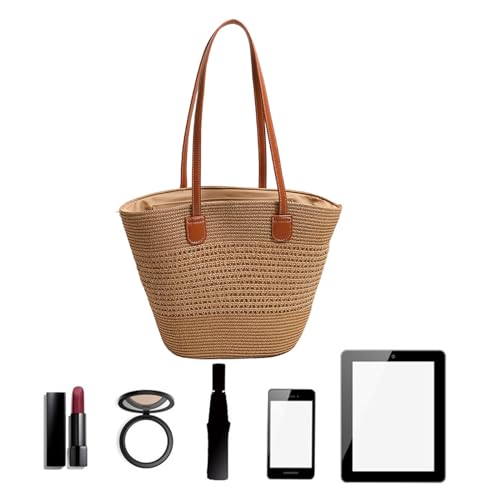 Sac à main en paille avec fermeture éclair grand volume zippé