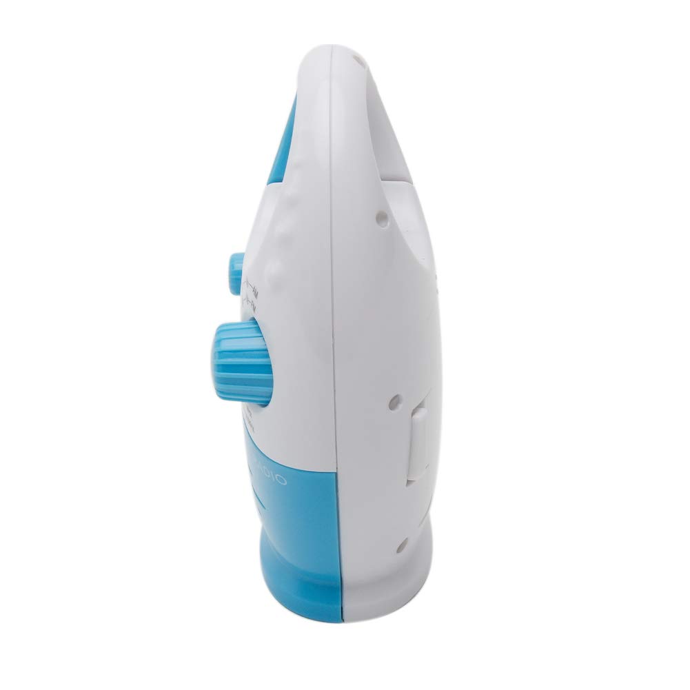 Mini radio de douche AM/FM étanche avec poignée supérieure, haut-parleur intégré et volume réglable pour salle de bain, intérieur et extérieur (blanc + bleu)