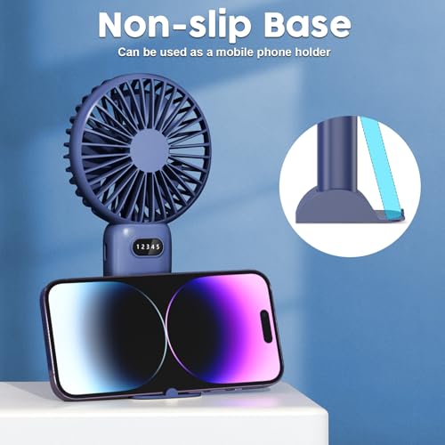 YTGUORKC Portable Handheld Fan, 5 Speed Personal Handheld fan and Desktop with Base, USB Rechargeable Battery Operated Mini Small Hand Fan With LED Display for Travel Indoor Outdoor