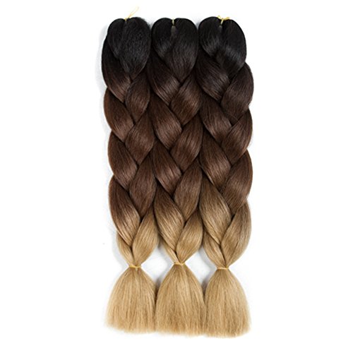 Dingxiu (3Packs,24inch) Ombre Braiding Hair Extensions Afro Jumbo Braids Synthetic Fiber Hair Three Tone Twist Braiding hair 100g/Pack (T1B/#30/#27)