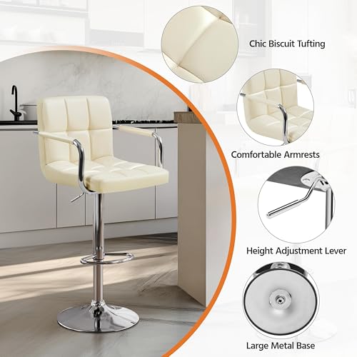Image of Yaheetech Bar Stools Set of 4, Swivel with Backs, Adjustable Height, Beige