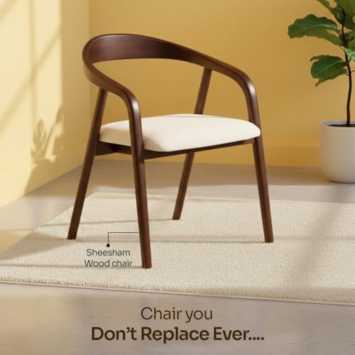 Image of Sheesham Wood Dining Chair with Upholstered Seat - Modern Scandinavian Style Solid Wood Chair for Dining Room, Living Room or Office - Honey Finish