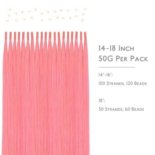 Image of WENNALIFE I Tip Hair Extensions Human Hair, 50g 50s 18 Inch Light Pink Remy Itip Human Hair Extensions Invisible Itips Straight I Tips Fusion Extensions Real Human Hair