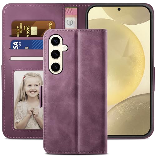 YATWIN for Samsung Galaxy S24 Case, Flip Wallet Leather Case with Card Slot and Shockproof Function Kickstand Phone Cases Cover for Samsung S24 -Wine Red