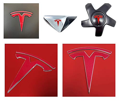 Logo Decal Overlay Stickers for Tesla Model 3 (2017 to 2023), Standard Wrap, 11-pc Set (Red Multi-Coat)